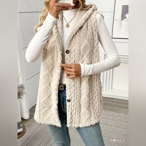 Ultra Warm Sleeveless Plush Hooded Button-Up Vest